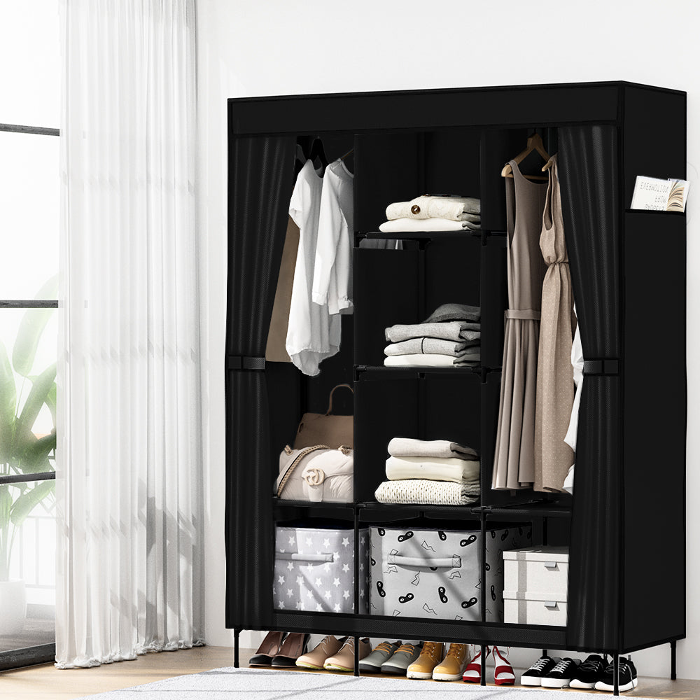 Artiss Portable Fabric Clothes Wardrobe with Shelf – Large Black