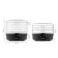 Two stackable food dehydrators with transparent trays, black bases, and size measurements