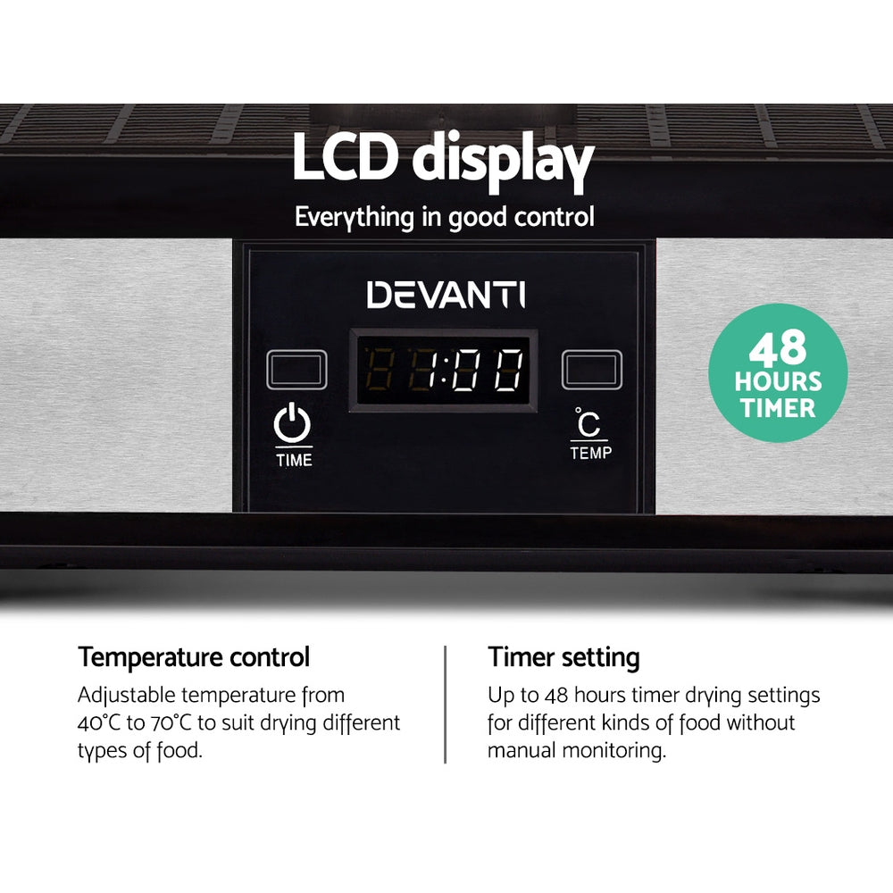 Food dehydrator LCD display with temperature control and 48-hour timer feature