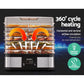 Stainless steel food dehydrator with digital display, 360° cycle heating, and multiple trays of sliced fruit for even drying.