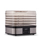 Stainless steel food dehydrator with five clear trays and digital control panel