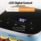 Digital food dehydrator with LED control panel, temperature and timer settings, sliced lemons inside.