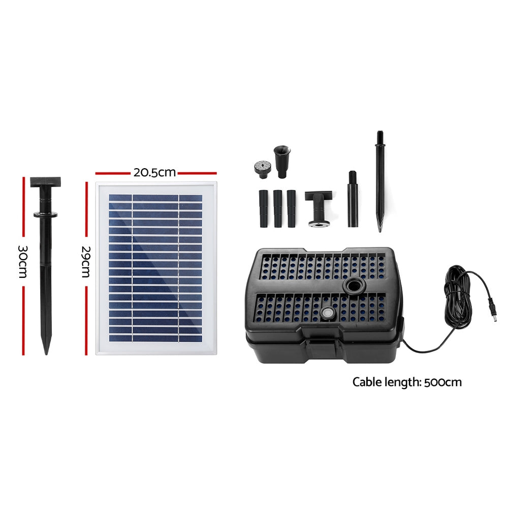 Gardeon Solar Pond Pump with Filter Box 500L/H – 4.6FT Garden Fountain