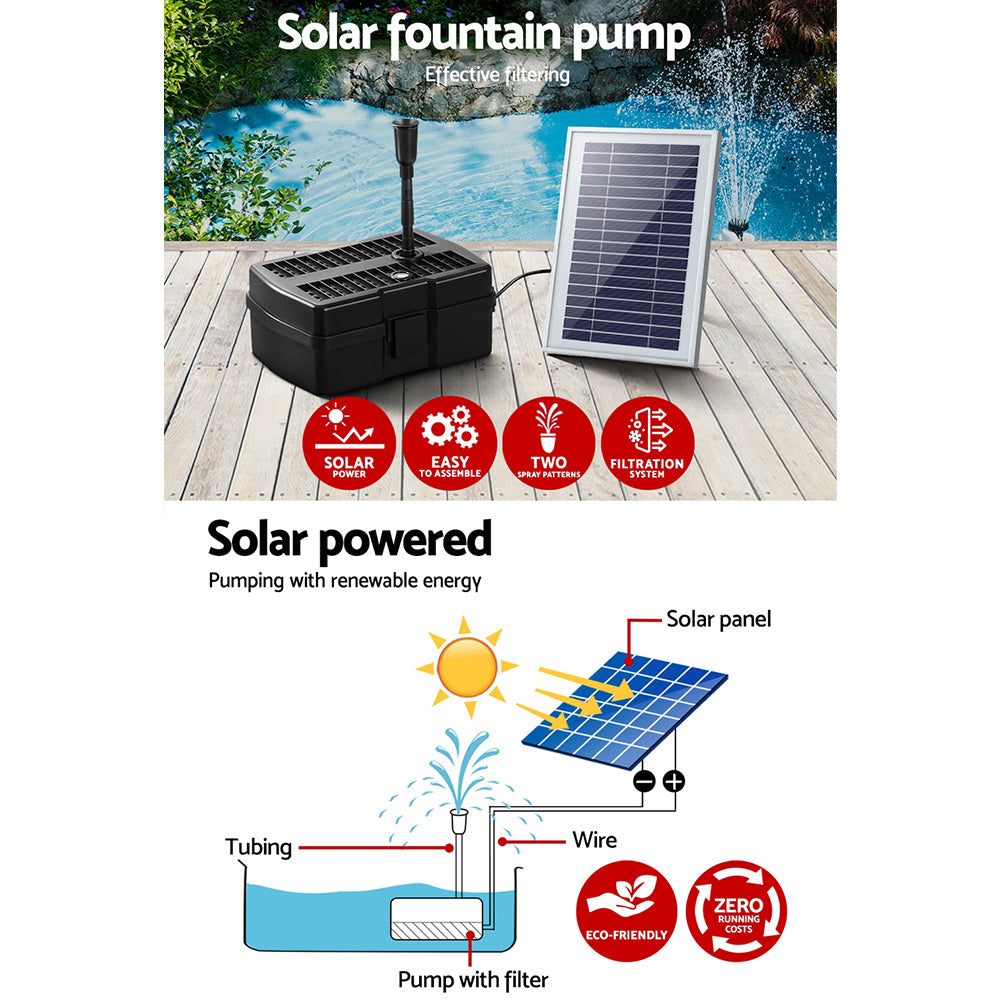 Gardeon Solar Pond Pump with Filter Box 500L/H – 4.6FT Garden Fountain