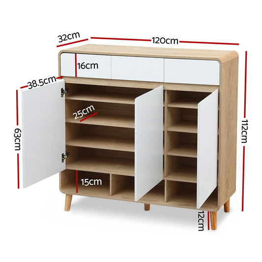 Artiss Shoe Rack Cabinet 25 Pairs Storage Cupboard Pine&White