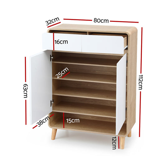 Artiss Shoe Rack Cabinet 20 Pairs Storage Cupboard Pine&White