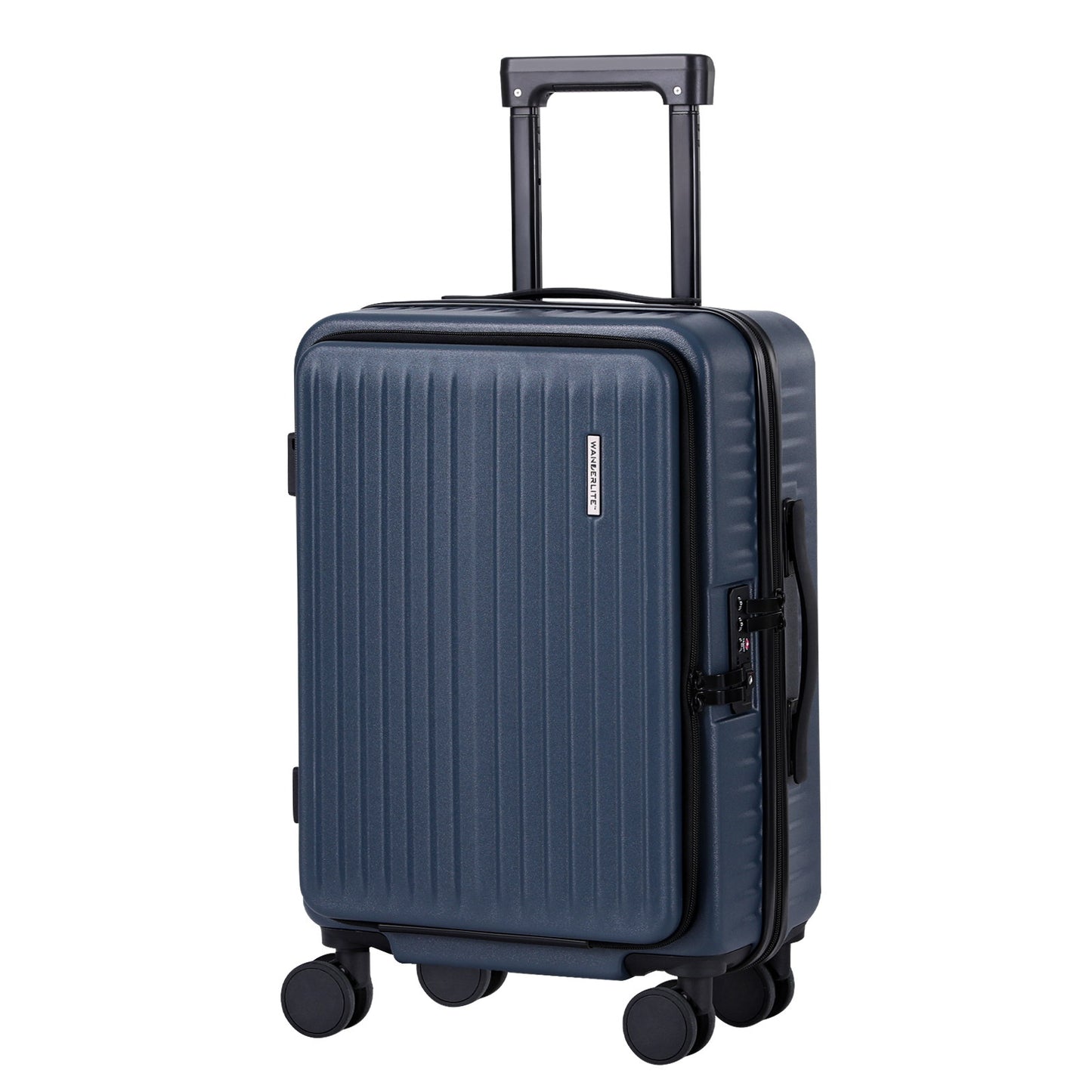 Wanderlite 20" Luggage Suitcase Front Pocket Travel Carry On Dual TSA Navy
