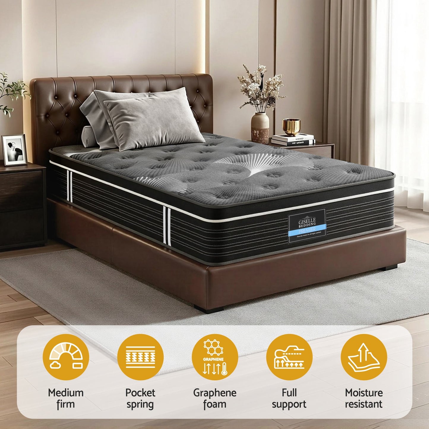 Giselle Bedding 35cm Mattress Graphene Memory Foam Medium Firm Euro Top Mattresses Single