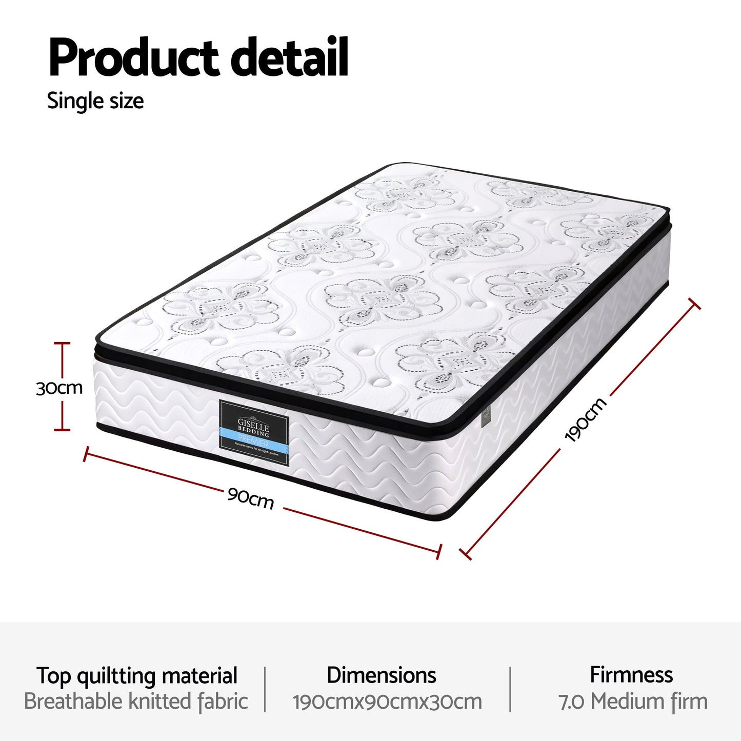 Giselle Bedding 30cm Mattress Pocket Spring Medium Firm Foam Euro Top Single