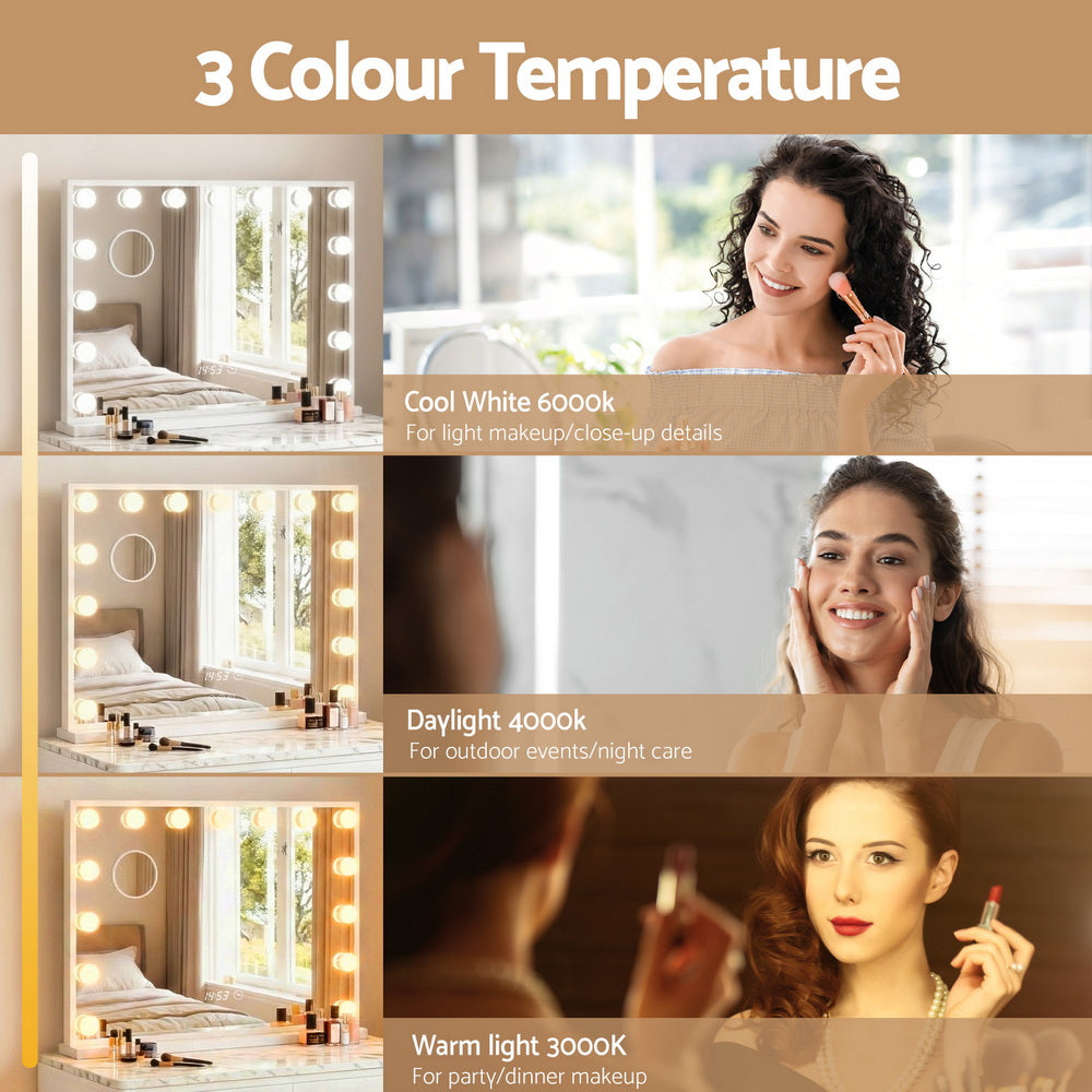 Embellir Makeup Mirror 60x52cm Hollywood Vanity with LED Light Tabletop White