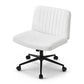 Artiss Criss Cross Chair with Wheels Wide Cross Legged Office Desk Vanity Chair PU Leather, Armless Height Adjustable Swivel Home Office Chair for Home Computer Task, White