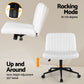 Artiss Criss Cross Chair with Wheels Wide Cross Legged Office Desk Vanity Chair PU Leather, Armless Height Adjustable Swivel Home Office Chair for Home Computer Task, White
