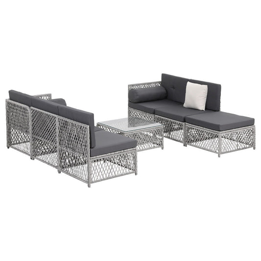 Gardeon 6 Seater Outdoor Sofa Set 7PCS Table Chair Set Garden Rattan Patio Furniture