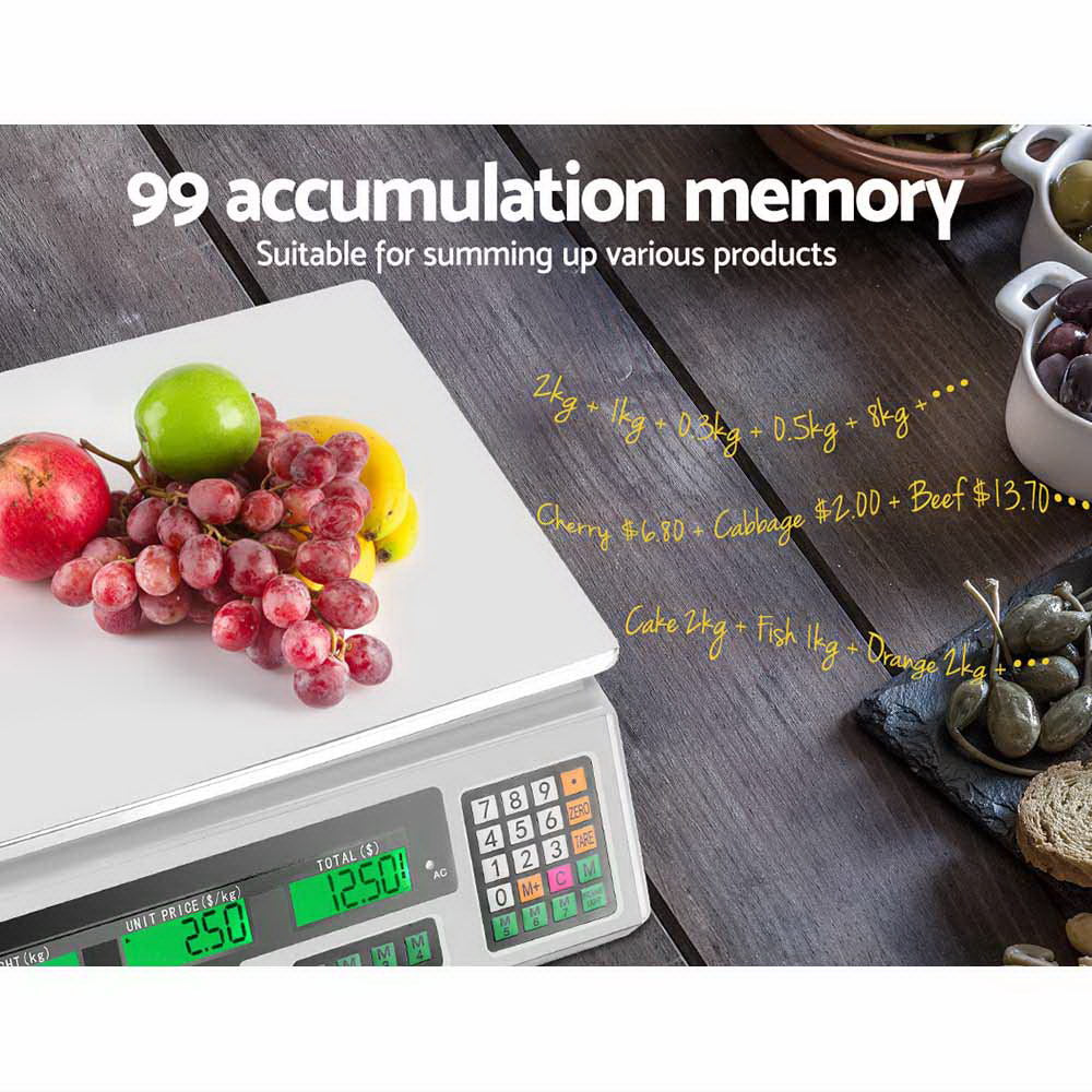 Emajin Digital Kitchen Scale 40KG Platform Scale – LCD Display (White)