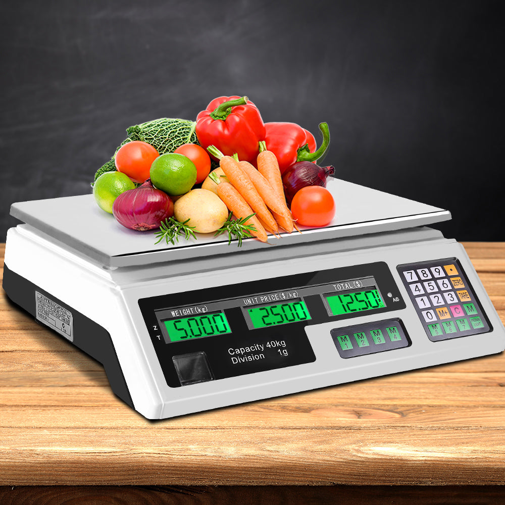 Emajin Digital Kitchen Scale 40KG Platform Scale – LCD Display (White)