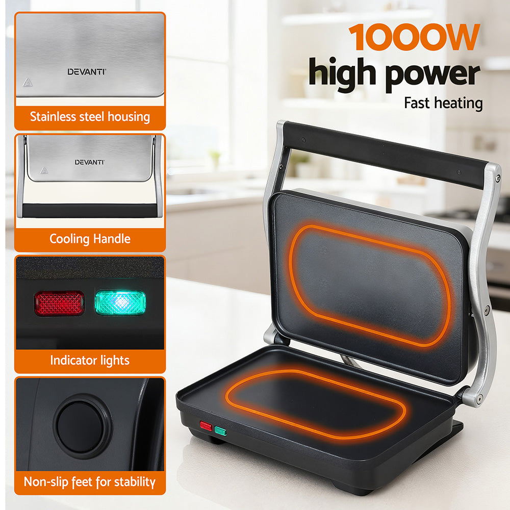 Devanti 3-in-1 Sandwich Maker Grill & Steak Press 1000W – Non-Stick