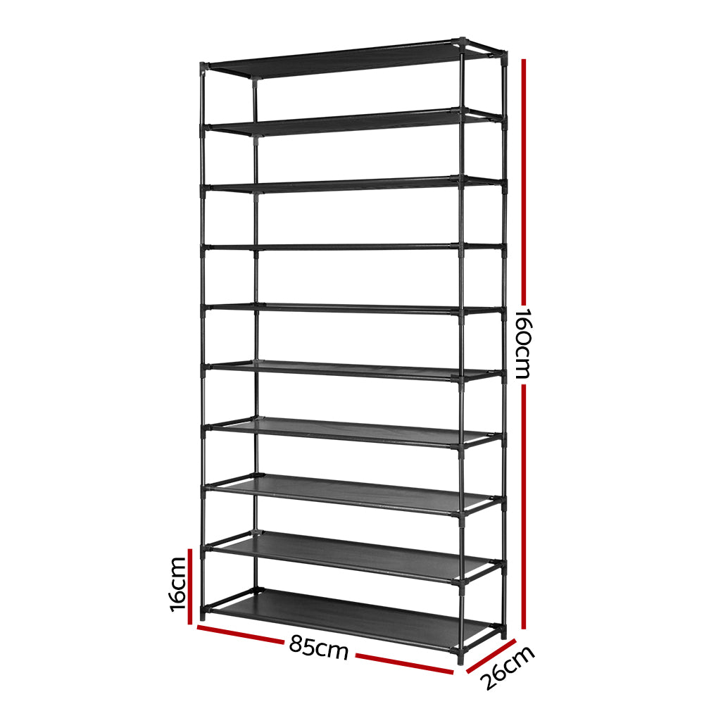Artiss Stackable Shoe Rack Cabinet 50 Pairs 10-Tier – Black