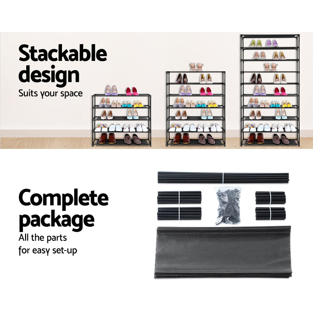 Artiss Stackable Shoe Rack Cabinet 50 Pairs 10-Tier – Black