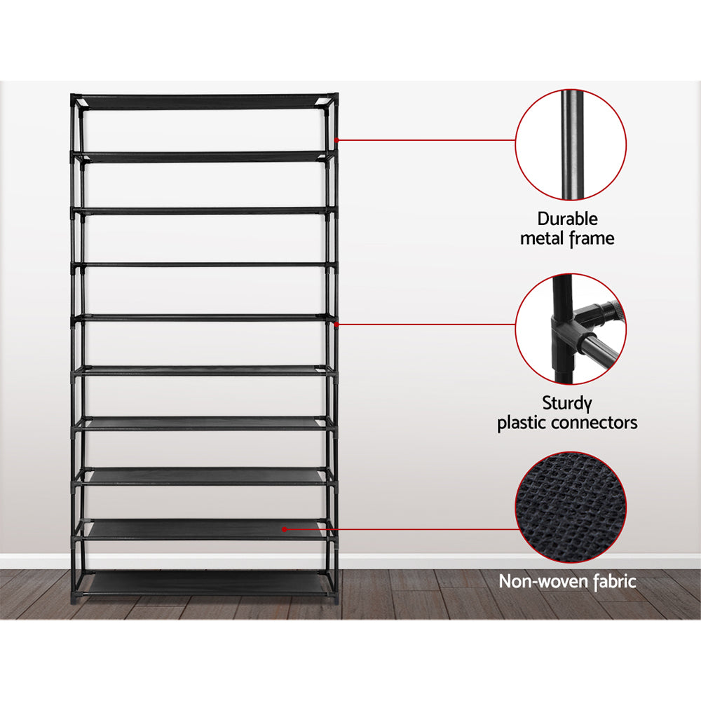 Artiss Stackable Shoe Rack Cabinet 50 Pairs 10-Tier – Black