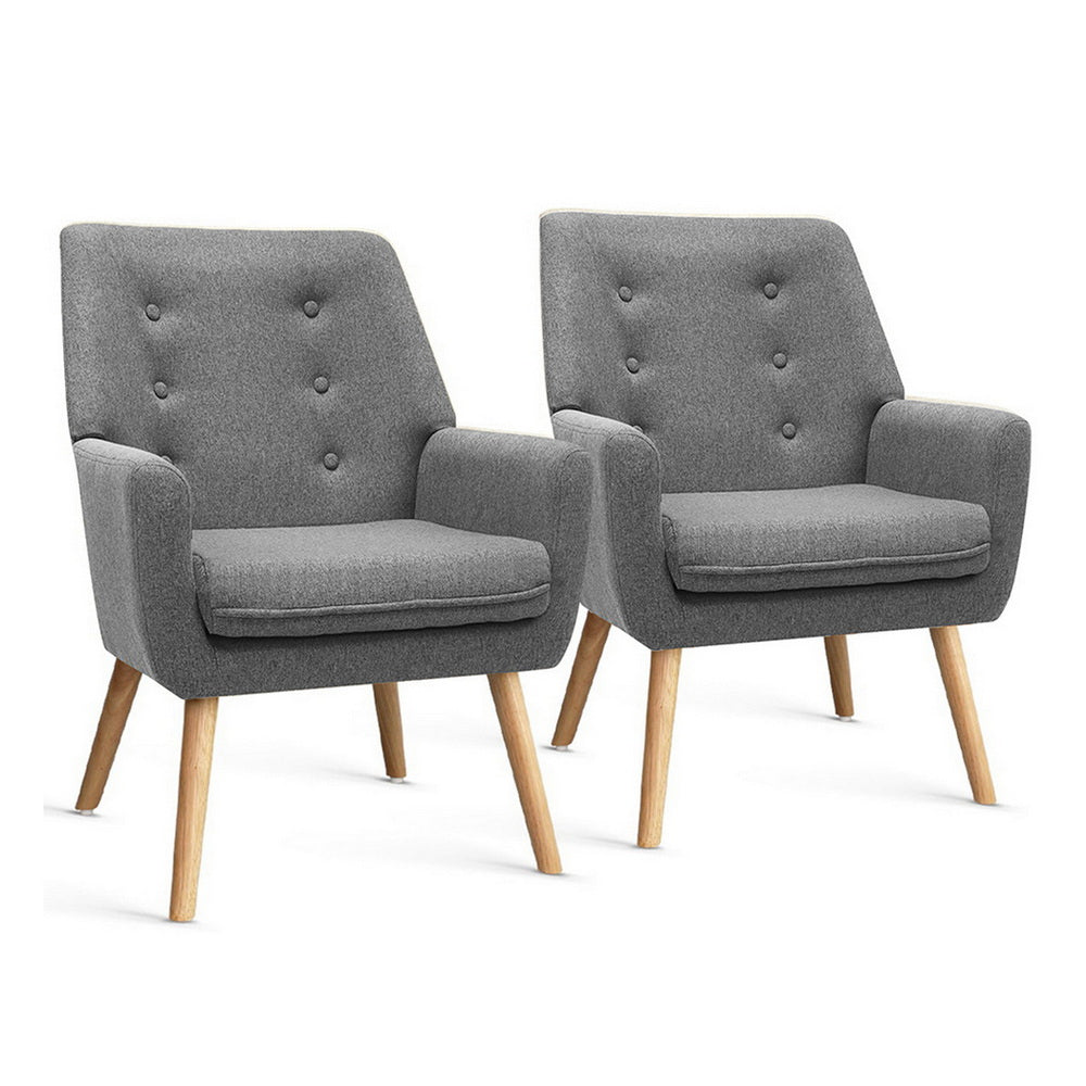 Artiss Anne Tub Accent Armchair 2-Pack – Grey Fabric