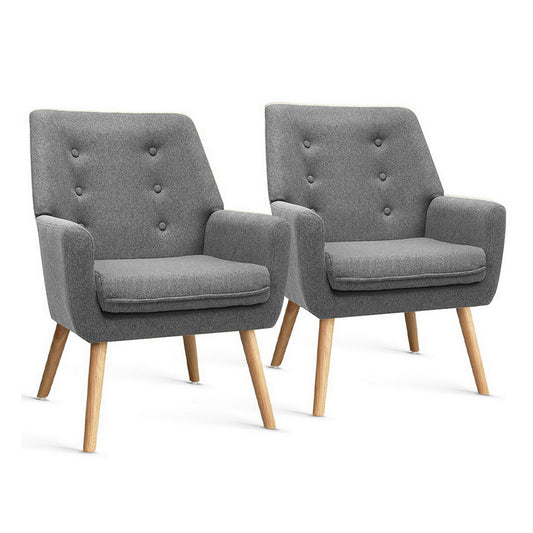 Artiss Anne Tub Accent Armchair 2-Pack – Grey Fabric