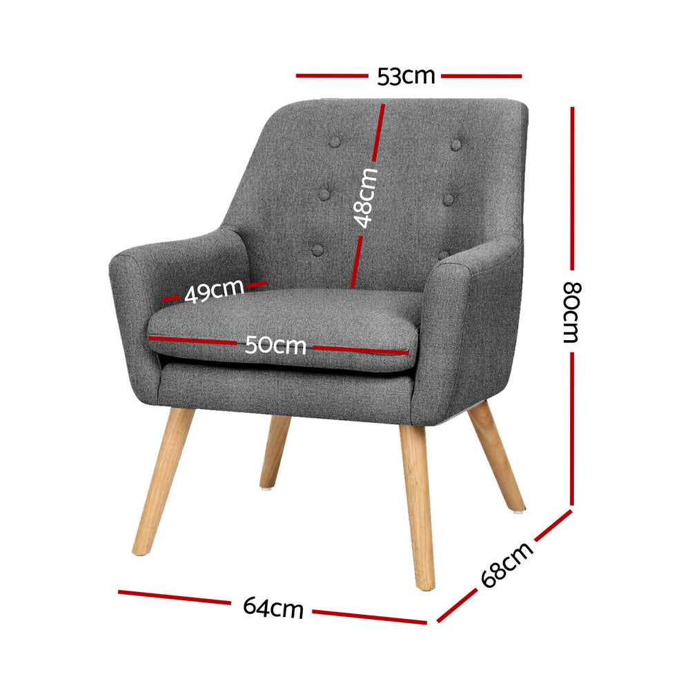Artiss Anne Tub Accent Armchair 2-Pack – Grey Fabric