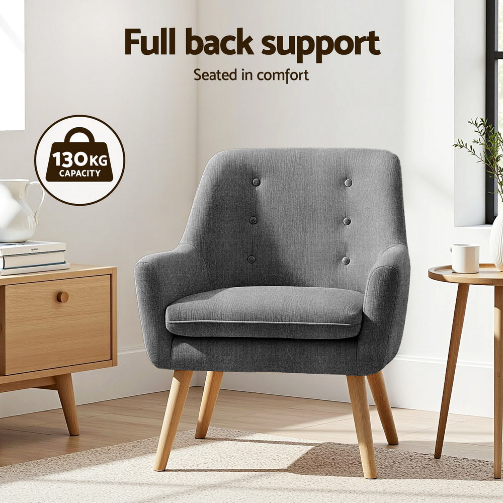 Artiss Anne Tub Accent Armchair 2-Pack – Grey Fabric