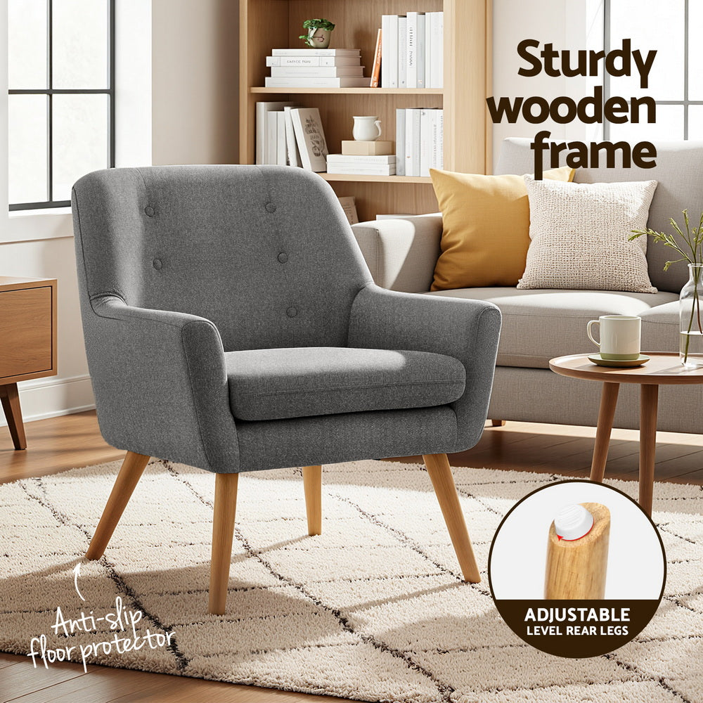 Artiss Anne Tub Accent Armchair 2-Pack – Grey Fabric