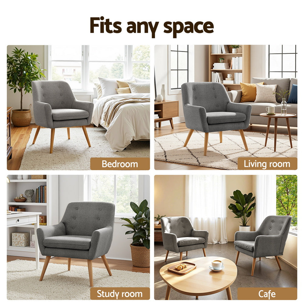 Artiss Anne Tub Accent Armchair 2-Pack – Grey Fabric
