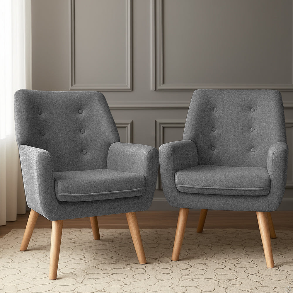 Artiss Anne Tub Accent Armchair 2-Pack – Grey Fabric