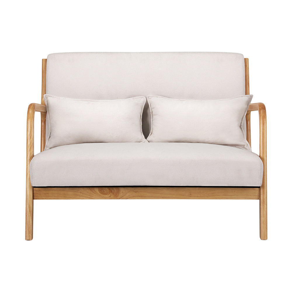 Artiss 2-Seater Loveseat Armchair – Beige Faux Linen with Timber Legs