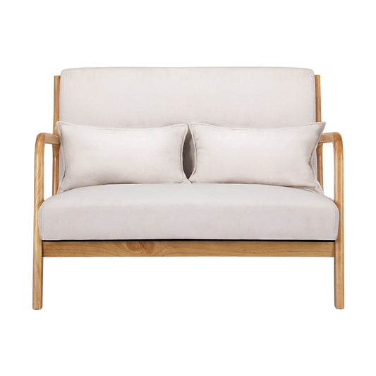 Artiss 2-Seater Loveseat Armchair – Beige Faux Linen with Timber Legs