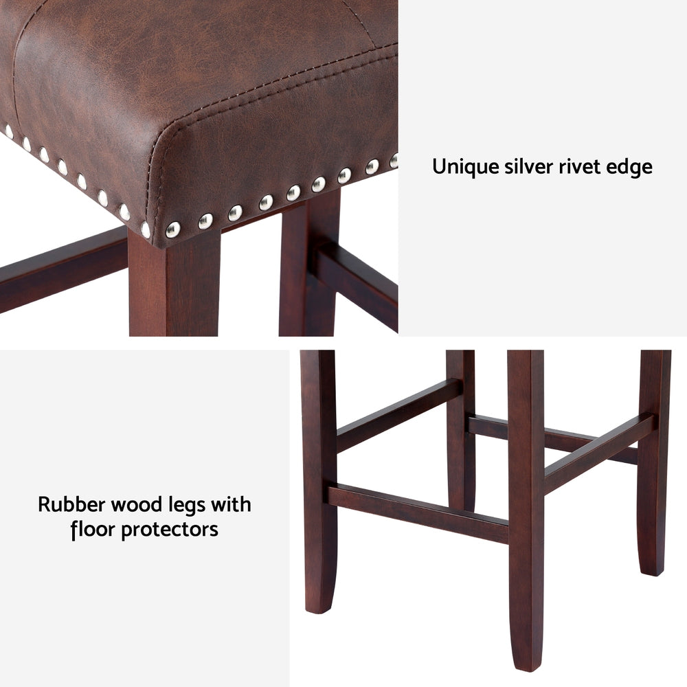 Artiss 4x Bar Stools Kitchen Dining Chairs Counter PU Leather Wooden Ada Brown