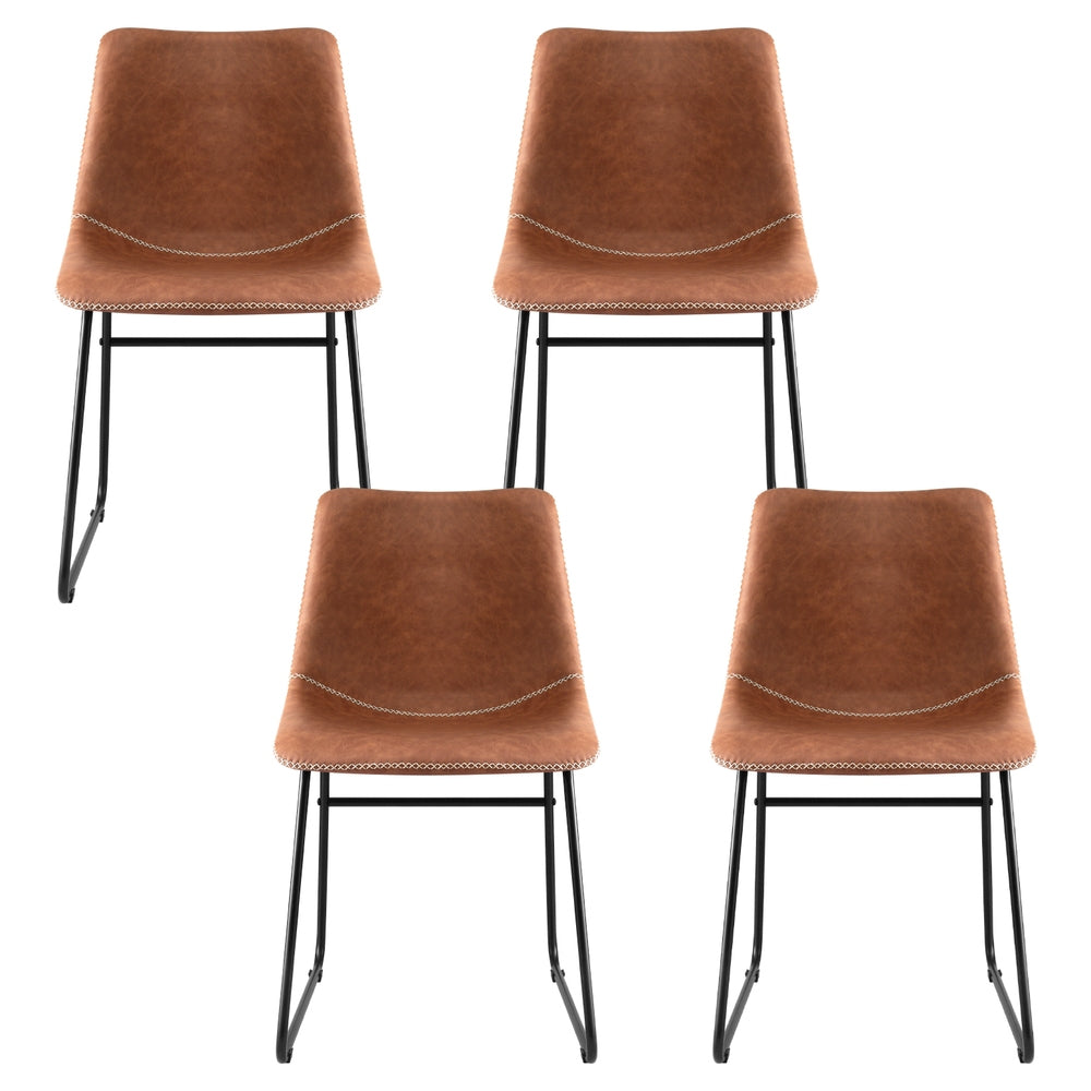 Artiss 4x Dining Chairs Retro PU Leather Kitchen Lounge Cafe Accent Chair Brown