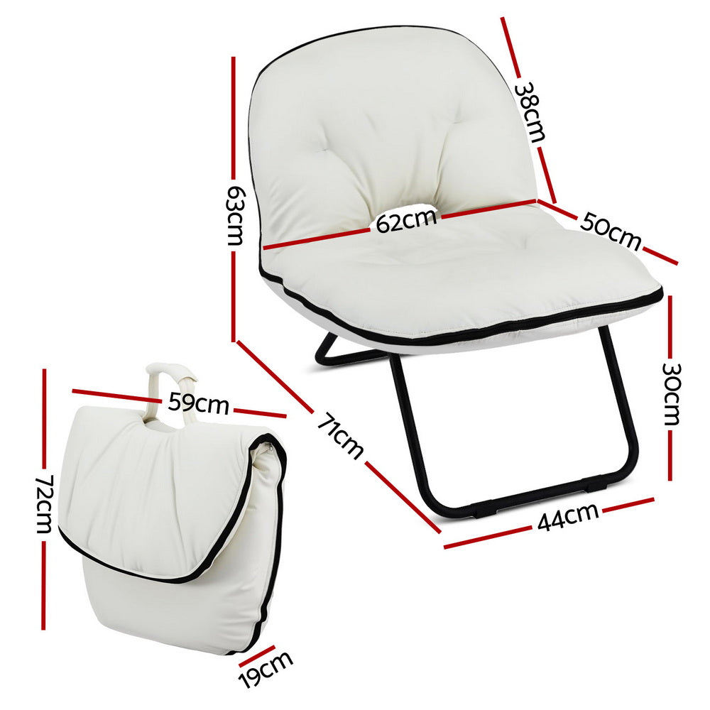 Artiss 2-in-1 Foldable Armchair Lounge Chair Portable – White