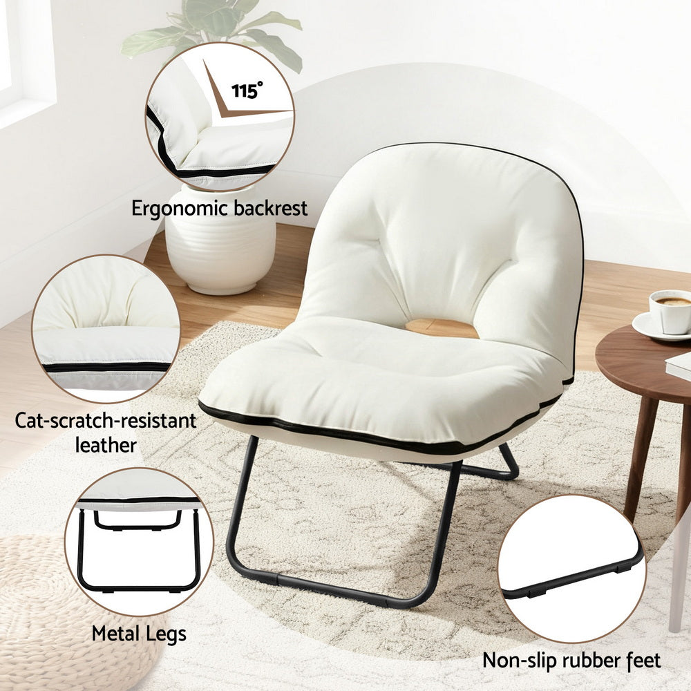 Artiss 2-in-1 Foldable Armchair Lounge Chair Portable – White
