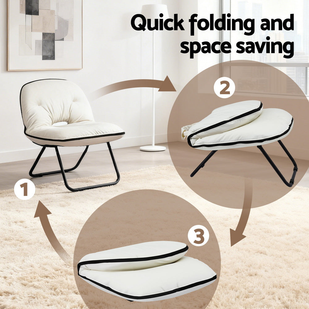 Artiss 2-in-1 Foldable Armchair Lounge Chair Portable – White