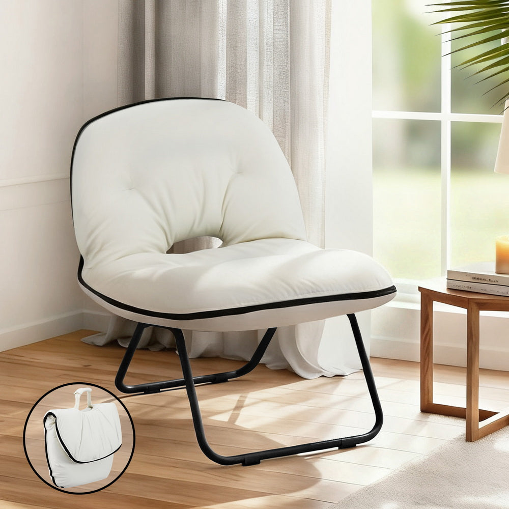 Artiss 2-in-1 Foldable Armchair Lounge Chair Portable – White