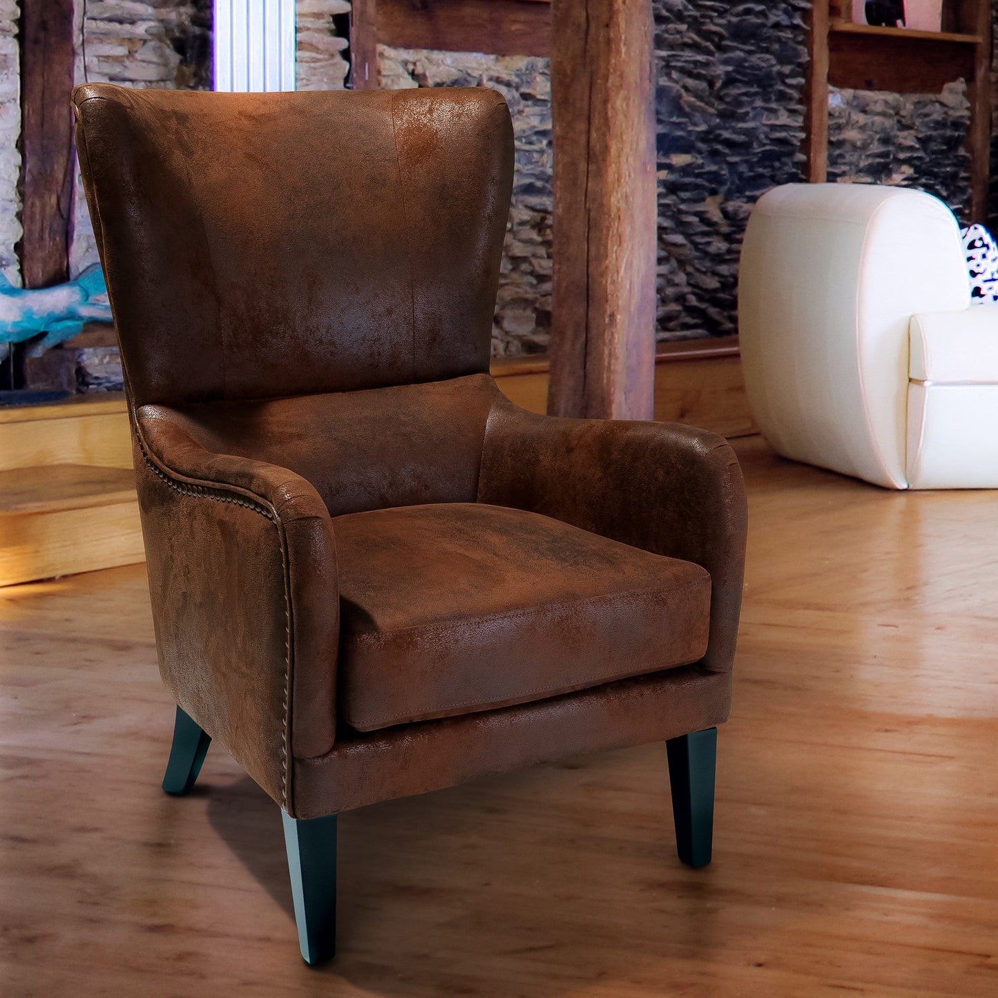 Canberra Tufted Fabric Armchair & Ottoman Set – Natural Linen