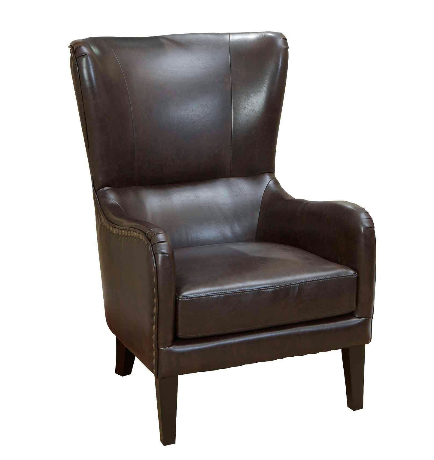 Vintage Brown Bonded Leather High Back Armchair – Classic Club Chair