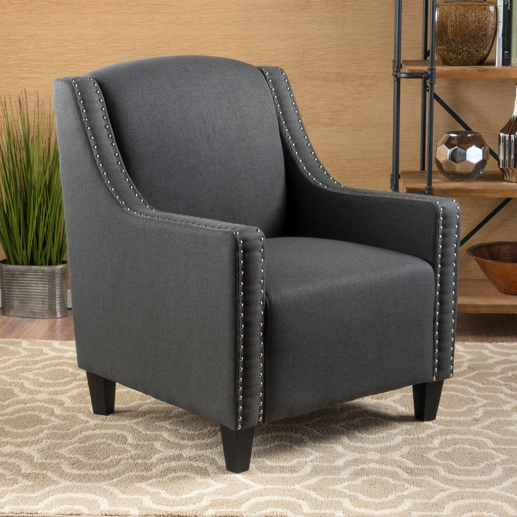 Camden Linen Studded Armchair – Dark Grey Club Chair