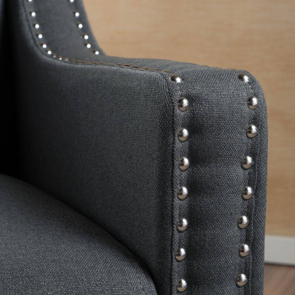 Camden Linen Studded Armchair – Dark Grey Club Chair