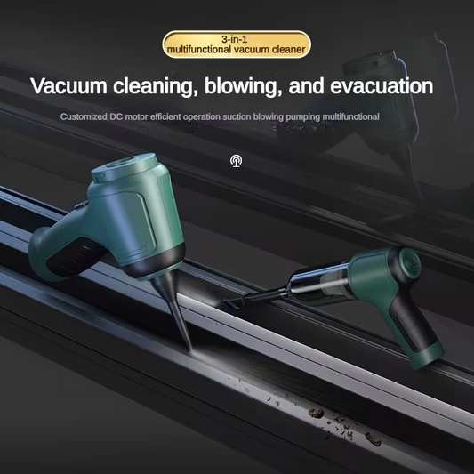 Three-in-one high-power cordless vacuum cleaner, suitable for both car and home use, with an ultra-long battery life. It can vacuum, blow air, remove dust, and clean pet hair. It comes with a variety of accessories and is ready to use immediately