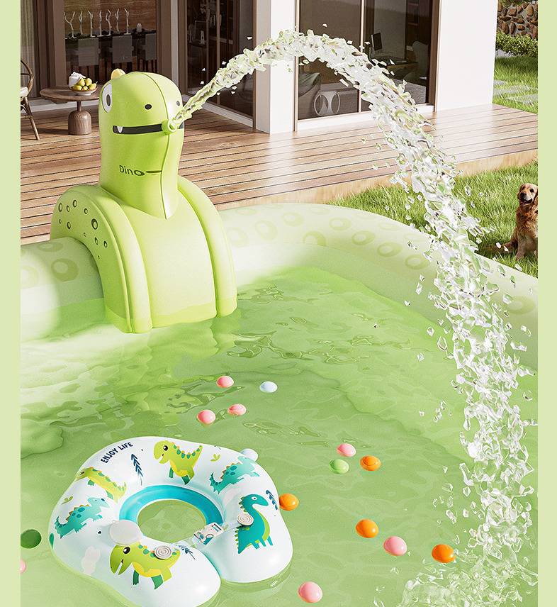 Inflatable Swimming Pool 260×160×56cm with Canopy & Dinosaur Spray – Kids Outdoor Water Play Set for Backyard, Garden, Summer Fun (Green)