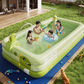 Inflatable Swimming Pool 300×175×56cm with Canopy & Dinosaur Spray – Kids Outdoor Water Play Set for Backyard, Garden, Summer Fun (Green)