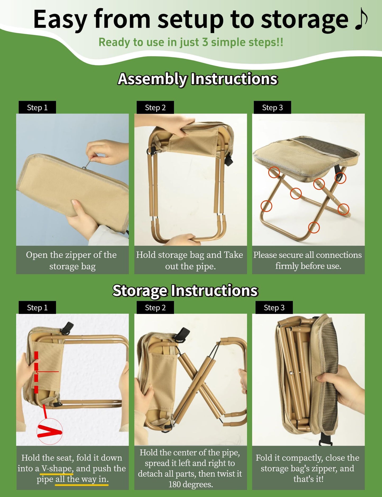Khaki Portable Folding Chair – Compact Outdoor Stool for Camping, Fishing & Hiking | Lightweight Collapsible Seat with Carry Bag | Durable Steel Frame | Other Colours Available In-Store
