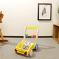 Wooden Baby Walker with Hammer-Action Xylophone – Push-Activated Musical Learning Toy for 6–18 Months (Yellow)