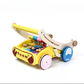 Wooden Baby Walker with Hammer-Action Xylophone – Push-Activated Musical Learning Toy for 6–18 Months (Yellow)