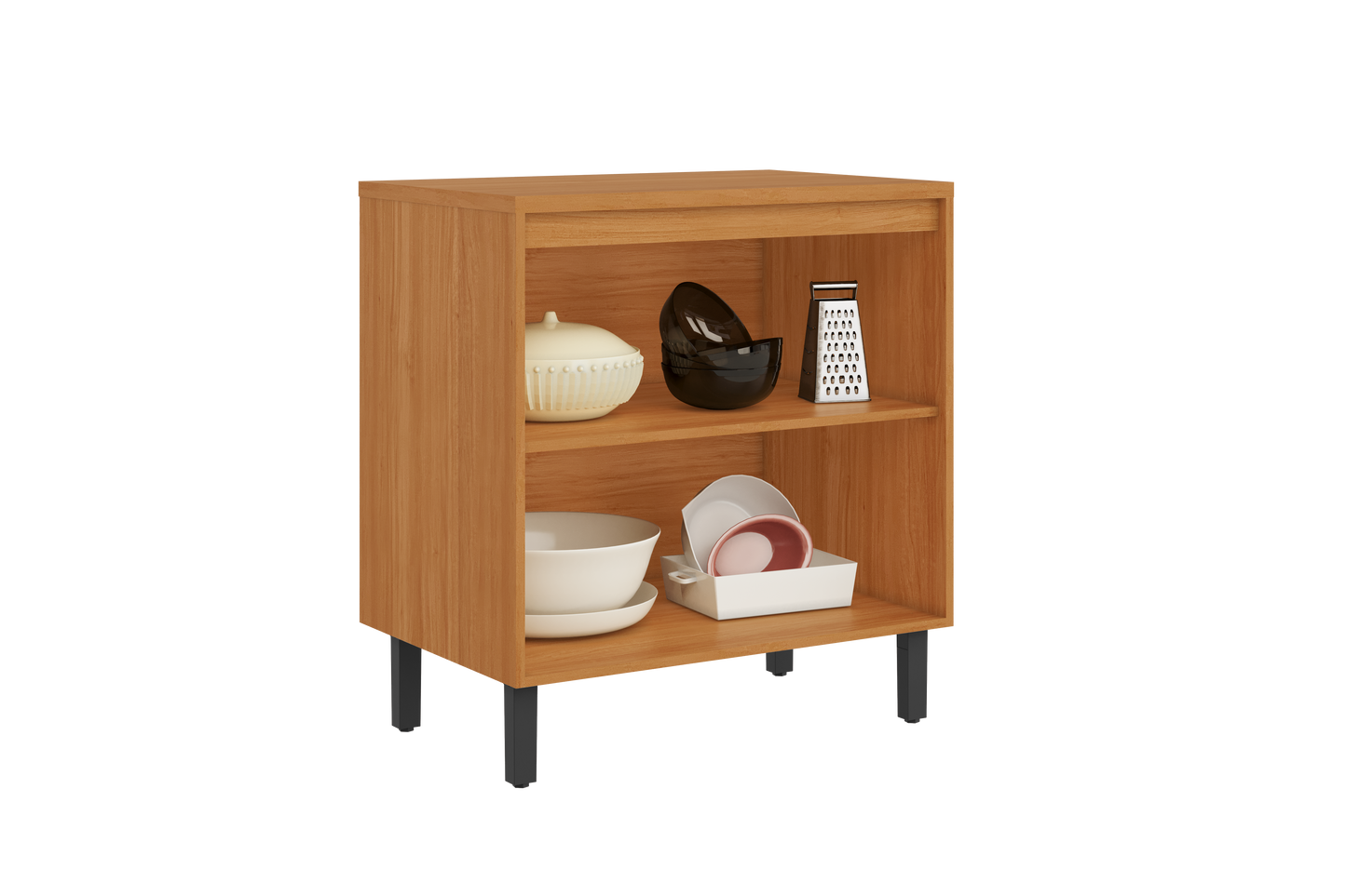 Base Kitchen Wooden Cabinet/Cupboard with 2 Doors in Cinnamon Finish - Napoles White Flat Pack DIY