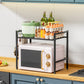 Metal Microwave Shelf Rack, 2-Level Kitchen Storage Organizer with 4 Hooks, Black